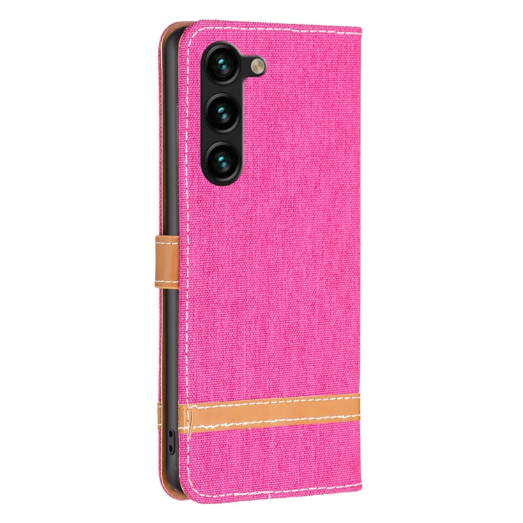 For Samsung Galaxy S25+ 5G Color Block Denim Texture Leather Phone Case(Rose Red)