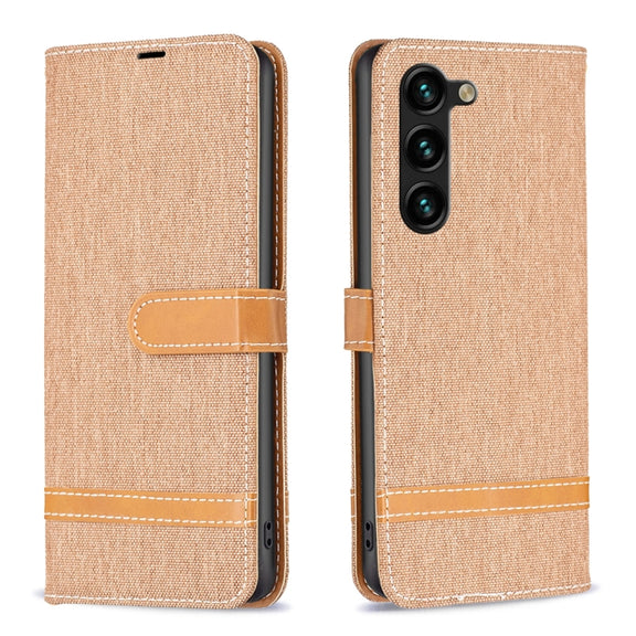 For Samsung Galaxy S25+ 5G Color Block Denim Texture Leather Phone Case(Brown)