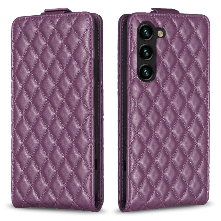 For Samsung Galaxy S25 5G Diamond Lattice Vertical Flip Leather Phone Case(Dark Purple)