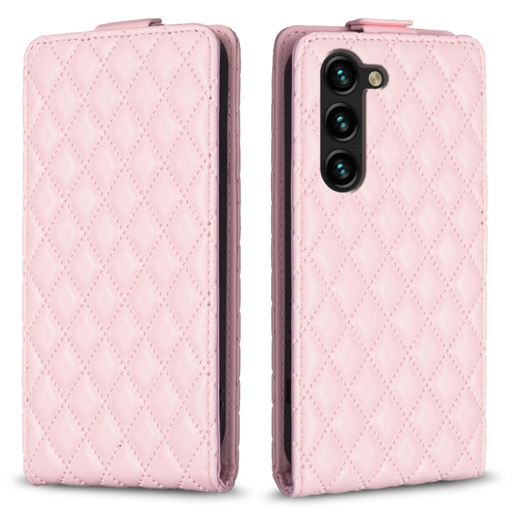 For Samsung Galaxy S25 5G Diamond Lattice Vertical Flip Leather Phone Case(Pink)