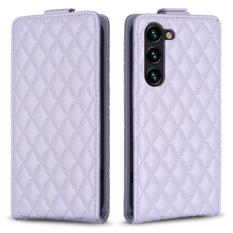 For Samsung Galaxy S25 5G Diamond Lattice Vertical Flip Leather Phone Case(Purple)