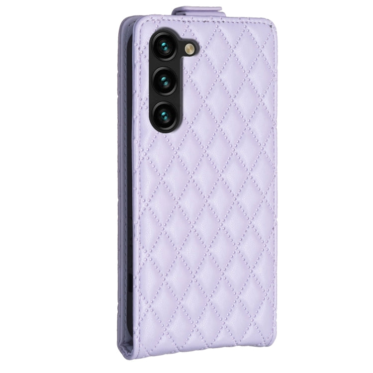 For Samsung Galaxy S25 5G Diamond Lattice Vertical Flip Leather Phone Case(Purple)