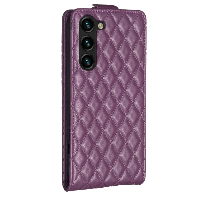 For Samsung Galaxy S25+ 5G Diamond Lattice Vertical Flip Leather Phone Case(Dark Purple)