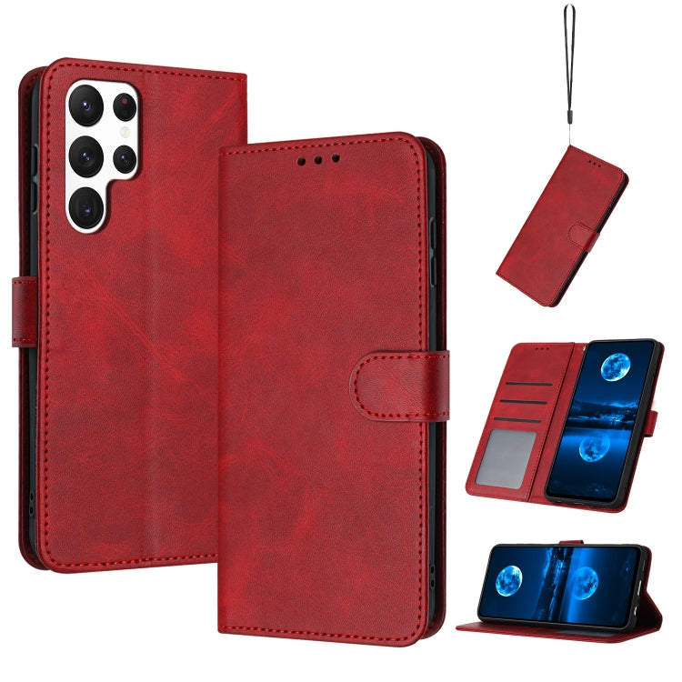 For Samsung Galaxy S25 Ultra 5G Solid Calf Texture Flip Leather Phone Case(Red)