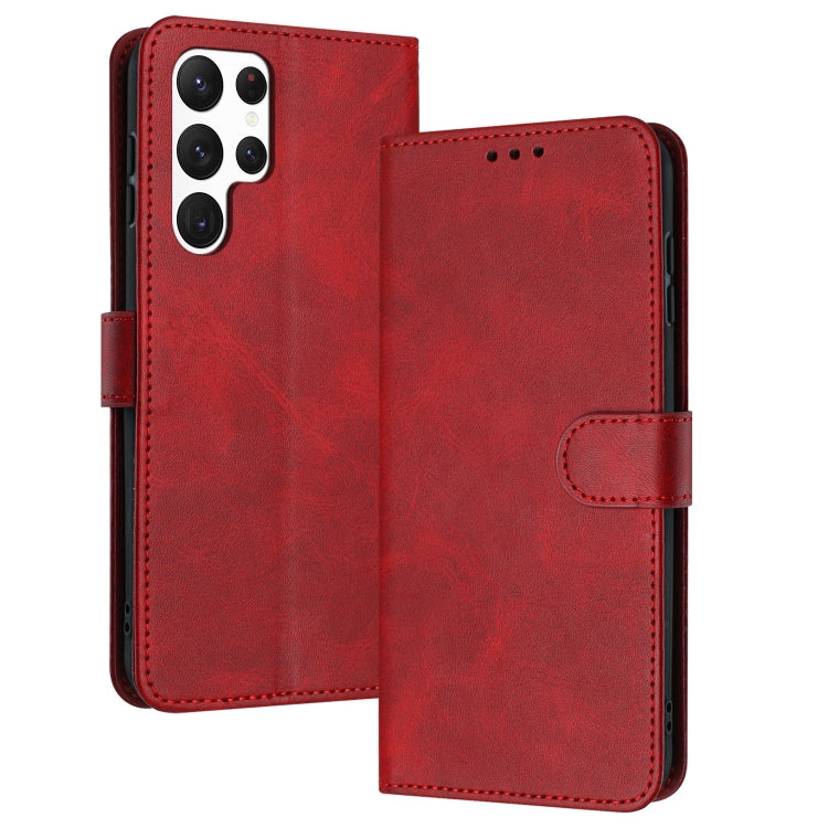 For Samsung Galaxy S25 Ultra 5G Solid Calf Texture Flip Leather Phone Case(Red)