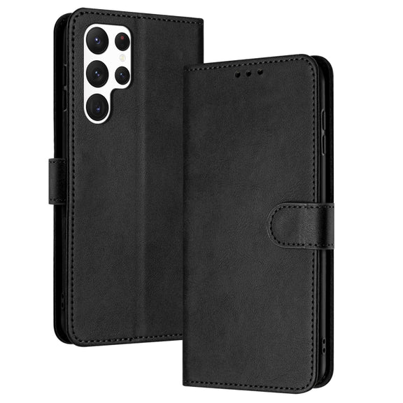 For Samsung Galaxy S25 Ultra 5G Solid Calf Texture Flip Leather Phone Case(Black)