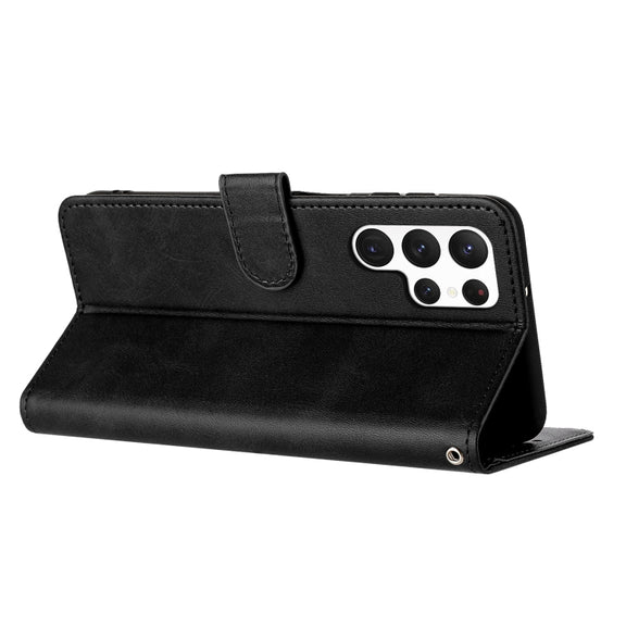 For Samsung Galaxy S25 Ultra 5G Solid Calf Texture Flip Leather Phone Case(Black)