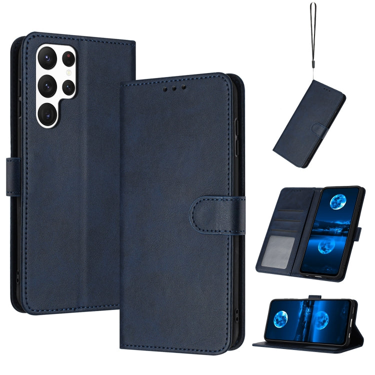 For Samsung Galaxy S25 Ultra 5G Solid Calf Texture Flip Leather Phone Case(Dark Blue)
