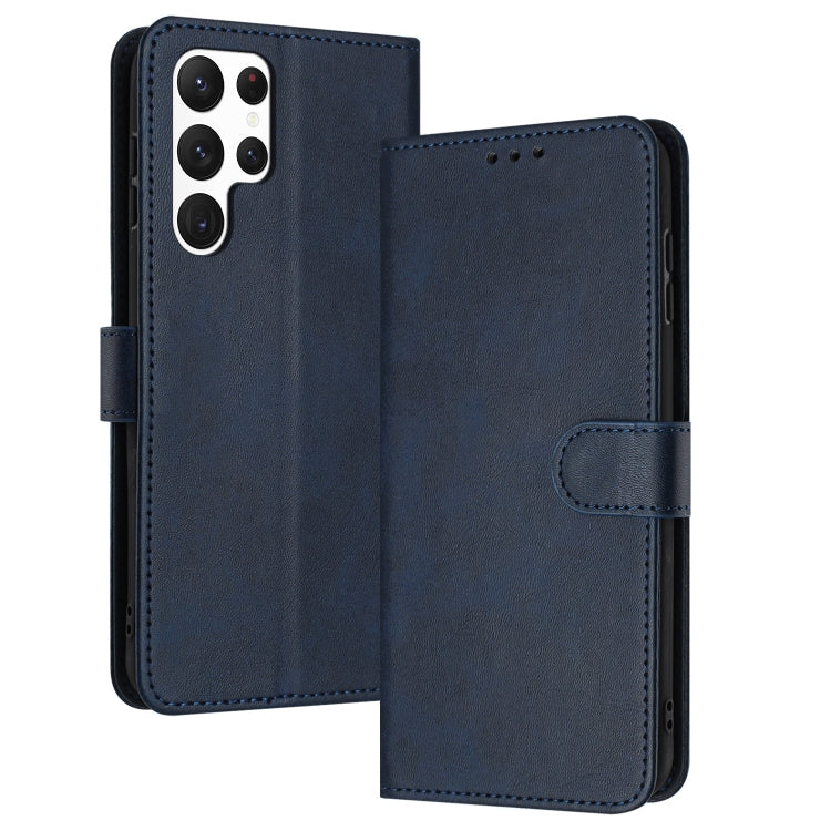 For Samsung Galaxy S25 Ultra 5G Solid Calf Texture Flip Leather Phone Case(Dark Blue)