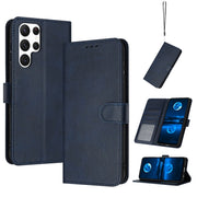 For Samsung Galaxy S25 Ultra 5G Solid Calf Texture Flip Leather Phone Case(Dark Blue)