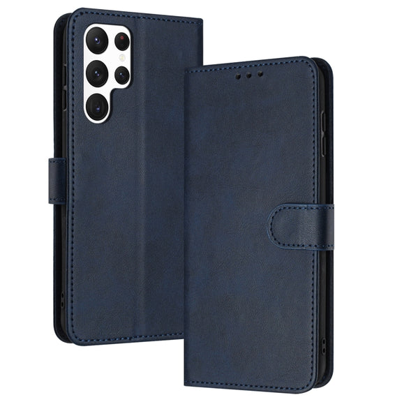 For Samsung Galaxy S25 Ultra 5G Solid Calf Texture Flip Leather Phone Case(Dark Blue)