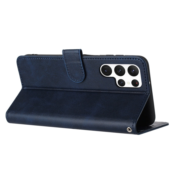 For Samsung Galaxy S25 Ultra 5G Solid Calf Texture Flip Leather Phone Case(Dark Blue)