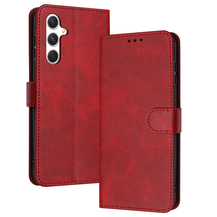 For Samsung Galaxy S25 / S24 5G Solid Calf Texture Flip Leather Phone Case(Red)