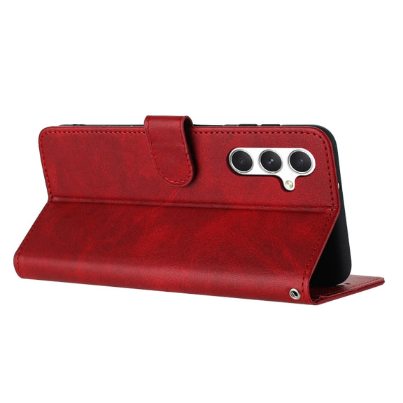 For Samsung Galaxy S25 / S24 5G Solid Calf Texture Flip Leather Phone Case(Red)