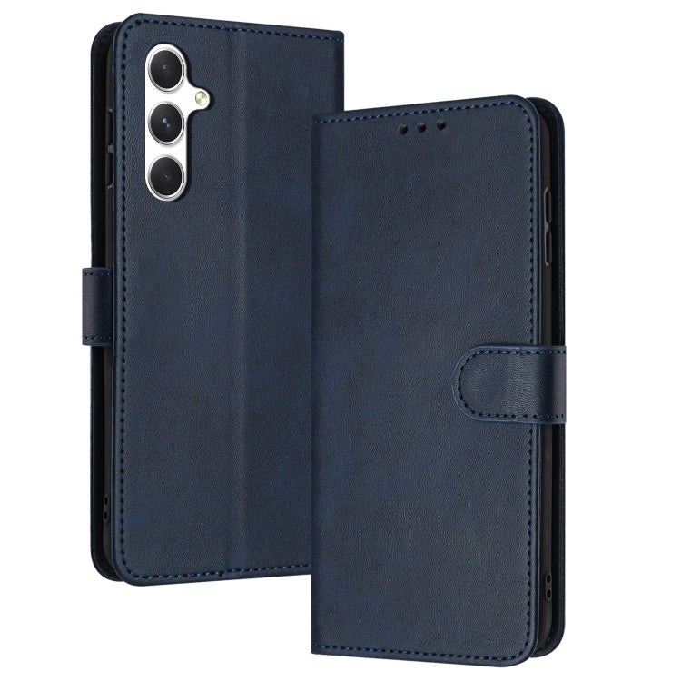 For Samsung Galaxy S25 / S24 5G Solid Calf Texture Flip Leather Phone Case(Dark Blue)