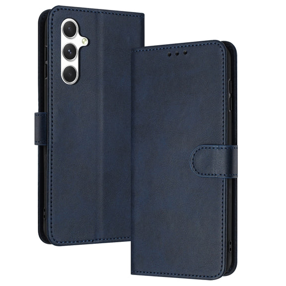 For Samsung Galaxy S25 / S24 5G Solid Calf Texture Flip Leather Phone Case(Dark Blue)