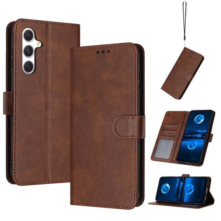 For Samsung Galaxy S25+ / S24+ 5G Solid Calf Texture Flip Leather Phone Case(Brown)