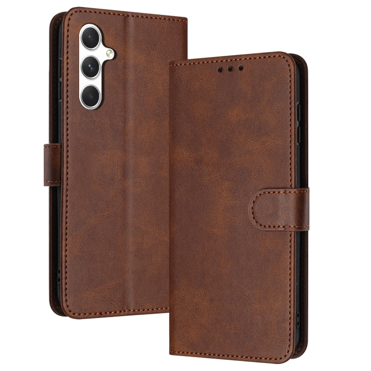 For Samsung Galaxy S25+ / S24+ 5G Solid Calf Texture Flip Leather Phone Case(Brown)