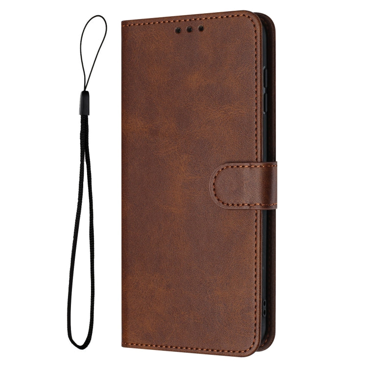 For Samsung Galaxy S25+ / S24+ 5G Solid Calf Texture Flip Leather Phone Case(Brown)