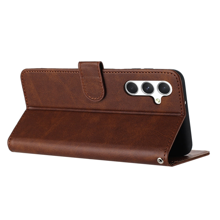 For Samsung Galaxy S25+ / S24+ 5G Solid Calf Texture Flip Leather Phone Case(Brown)