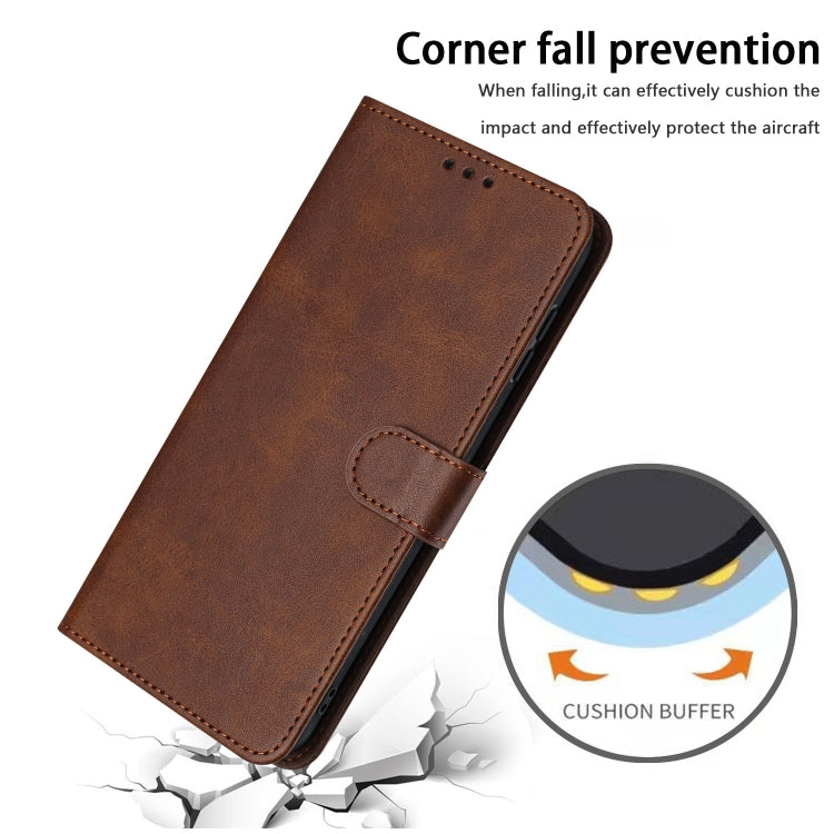 For Samsung Galaxy S25+ / S24+ 5G Solid Calf Texture Flip Leather Phone Case(Brown)
