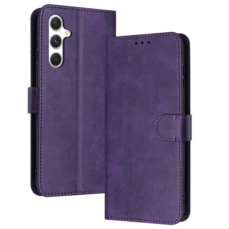 For Samsung Galaxy S25+ / S24+ 5G Solid Calf Texture Flip Leather Phone Case(Purple)