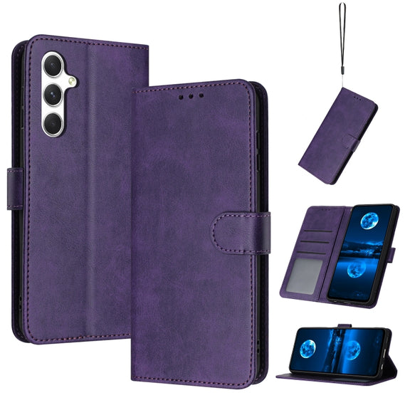 For Samsung Galaxy S25+ / S24+ 5G Solid Calf Texture Flip Leather Phone Case(Purple)