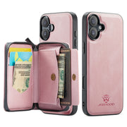For iPhone 16 Plus JEEHOOD J02 Magnetic Zipper Horizontal Flip Leather Phone Case(Pink)