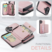 For iPhone 16 Plus JEEHOOD J02 Magnetic Zipper Horizontal Flip Leather Phone Case(Pink)