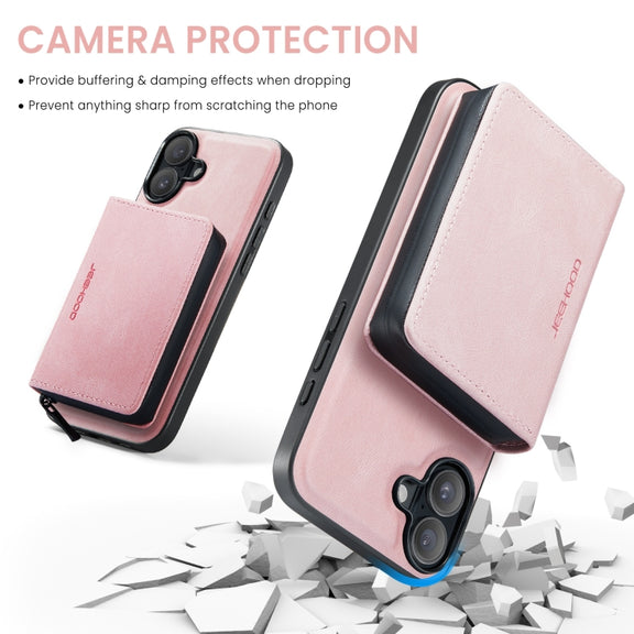 For iPhone 16 Plus JEEHOOD J02 Magnetic Zipper Horizontal Flip Leather Phone Case(Pink)