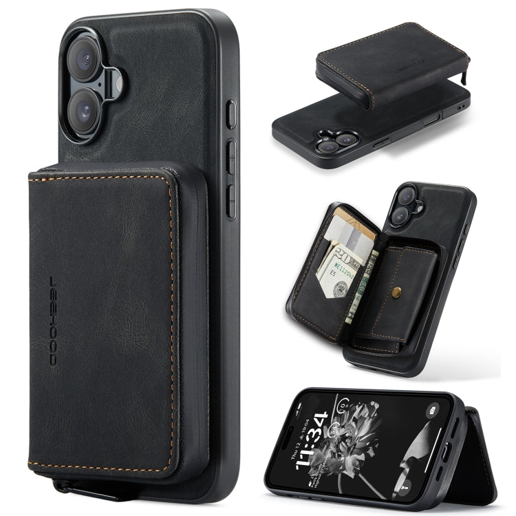 For iPhone 16 Plus JEEHOOD J02 Magnetic Zipper Horizontal Flip Leather Phone Case(Black)