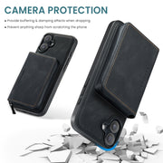 For iPhone 16 Plus JEEHOOD J02 Magnetic Zipper Horizontal Flip Leather Phone Case(Black)