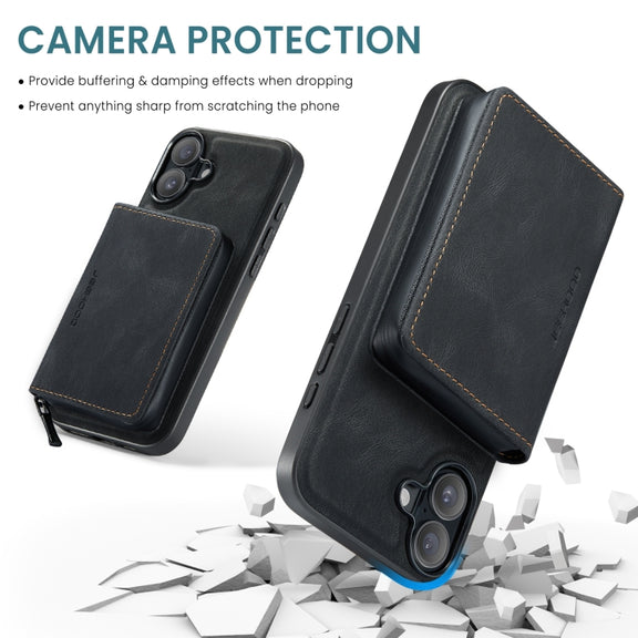 For iPhone 16 Plus JEEHOOD J02 Magnetic Zipper Horizontal Flip Leather Phone Case(Black)