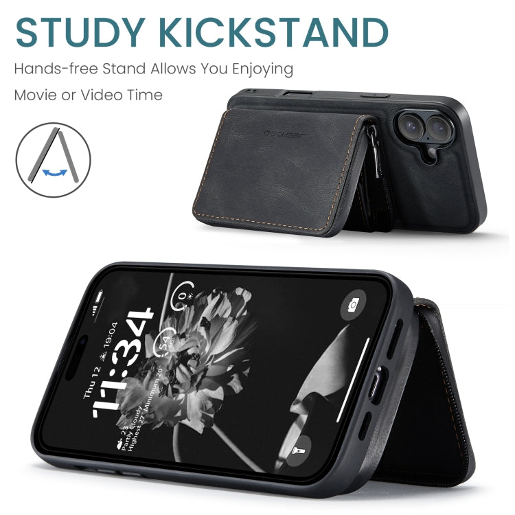 For iPhone 16 Plus JEEHOOD J02 Magnetic Zipper Horizontal Flip Leather Phone Case(Black)