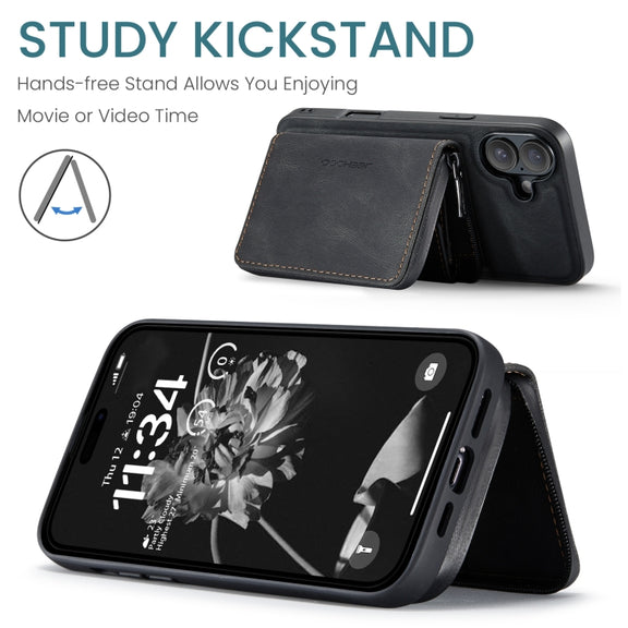 For iPhone 16 Plus JEEHOOD J02 Magnetic Zipper Horizontal Flip Leather Phone Case(Black)