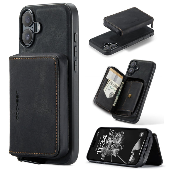 For iPhone 16 Plus JEEHOOD J02 Magnetic Zipper Horizontal Flip Leather Phone Case(Black)