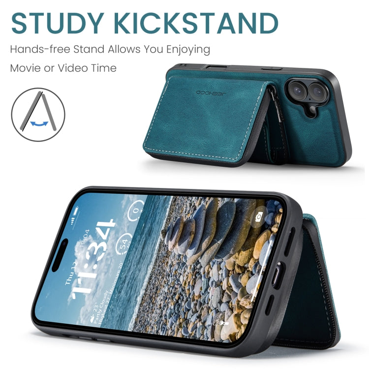 For iPhone 16 Plus JEEHOOD J02 Magnetic Zipper Horizontal Flip Leather Phone Case(Blue)