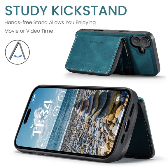 For iPhone 16 Plus JEEHOOD J02 Magnetic Zipper Horizontal Flip Leather Phone Case(Blue)