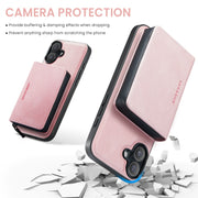 For iPhone 16 JEEHOOD J02 Magnetic Zipper Horizontal Flip Leather Phone Case(Pink)