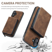 For iPhone 16 JEEHOOD J02 Magnetic Zipper Horizontal Flip Leather Phone Case(Brown)