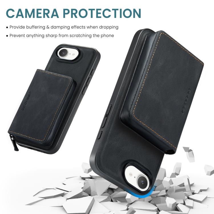 For iPhone 16e JEEHOOD J02 Magnetic Zipper Horizontal Flip Leather Phone Case(Black)