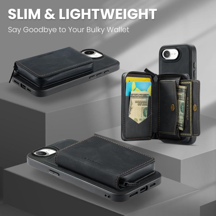 For iPhone 16e JEEHOOD J02 Magnetic Zipper Horizontal Flip Leather Phone Case(Black)
