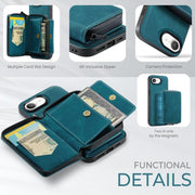 For iPhone 16e JEEHOOD J02 Magnetic Zipper Horizontal Flip Leather Phone Case(Blue)