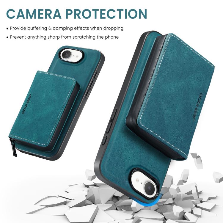For iPhone 16e JEEHOOD J02 Magnetic Zipper Horizontal Flip Leather Phone Case(Blue)