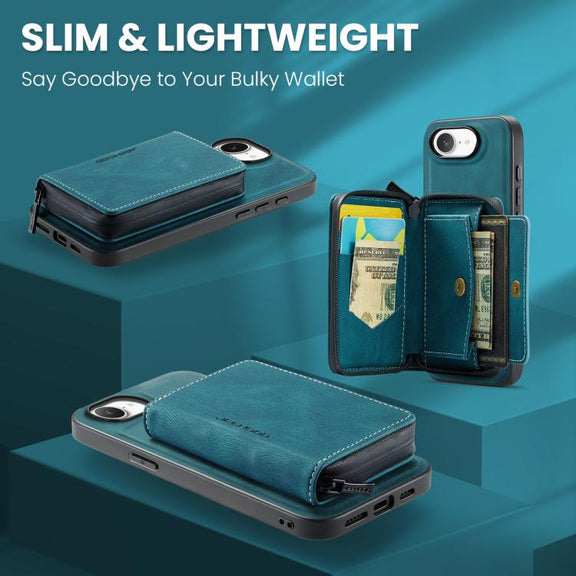 For iPhone 16e JEEHOOD J02 Magnetic Zipper Horizontal Flip Leather Phone Case(Blue)