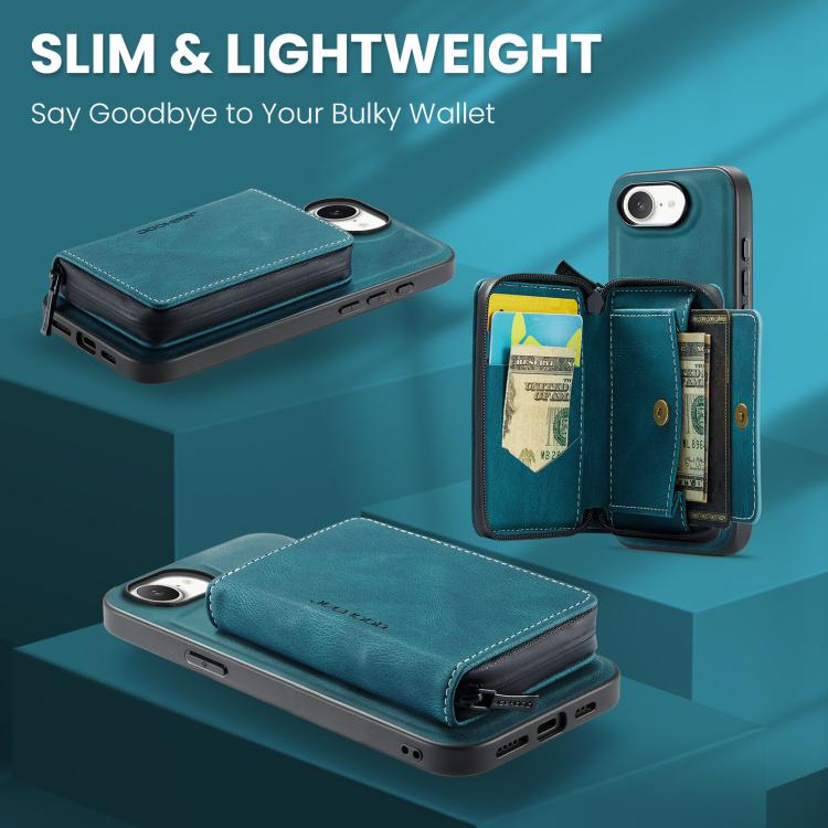 For iPhone 16e JEEHOOD J02 Magnetic Zipper Horizontal Flip Leather Phone Case(Blue)