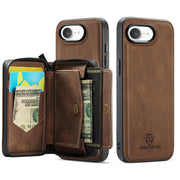 For iPhone 16e JEEHOOD J02 Magnetic Zipper Horizontal Flip Leather Phone Case(Brown)