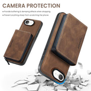For iPhone 16e JEEHOOD J02 Magnetic Zipper Horizontal Flip Leather Phone Case(Brown)