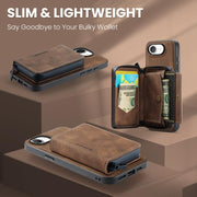 For iPhone 16e JEEHOOD J02 Magnetic Zipper Horizontal Flip Leather Phone Case(Brown)