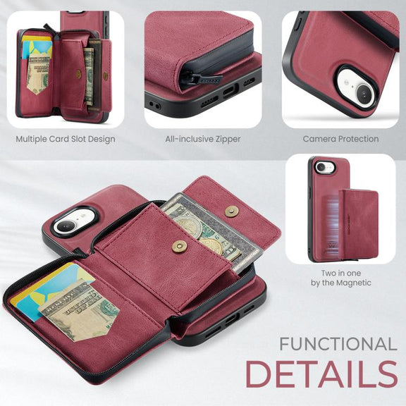 For iPhone 16e JEEHOOD J02 Magnetic Zipper Horizontal Flip Leather Phone Case(Red)
